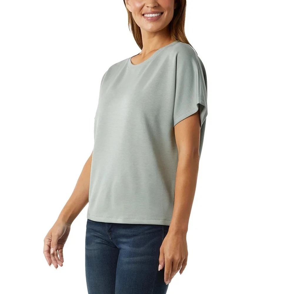 32 Degrees Womens Short Sleeve Top Green Solid Pullover Blouse Size Small NEW